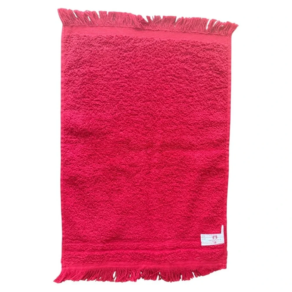 Handmade Christmas Decor Fingertip Towel - Vintage Cannon Red with Holly Trim